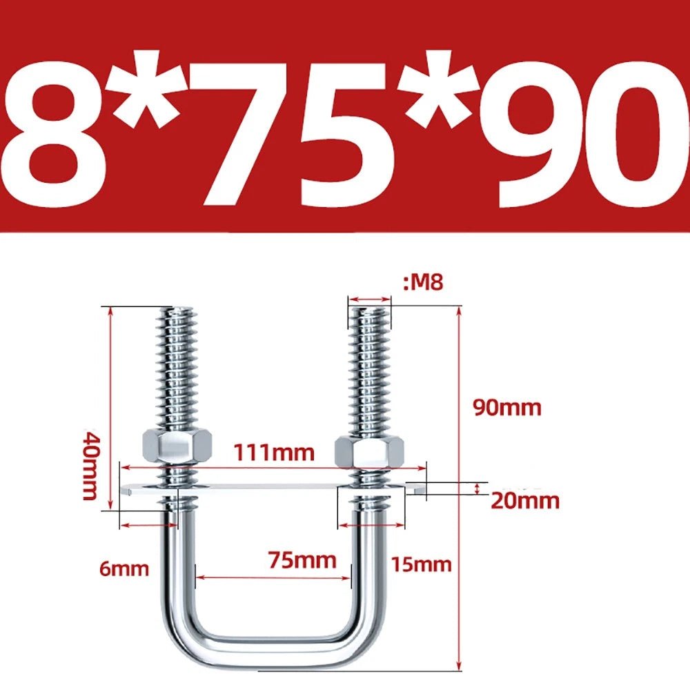 Square U - Bolts with Plate and Nuts – M6 M8 M10 M12 Zinc Plated, Trailer & Pipe Clamp Fasteners - HomeDIYer
