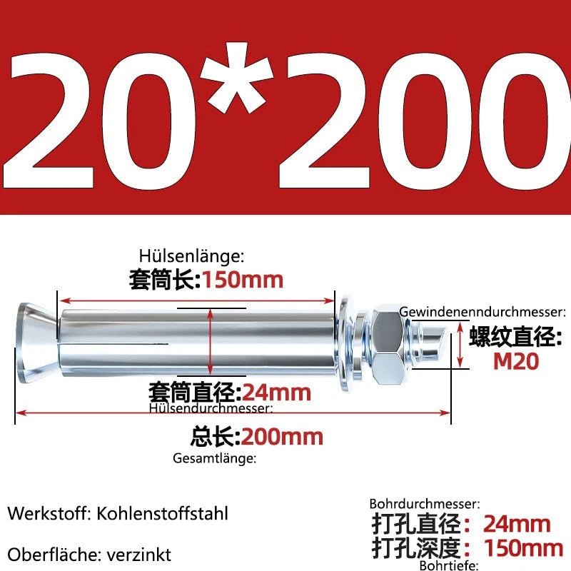 Sleeve Anchor Expansion Bolts for Concrete – Galvanised Carbon Steel M6 to M20 - HomeDIYer