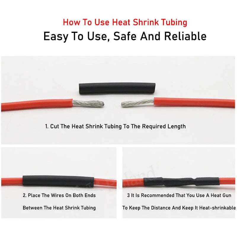 3:1 Ratio Heat Shrink Tubing – Black Electrical Wire Sleeving (Without Glue)