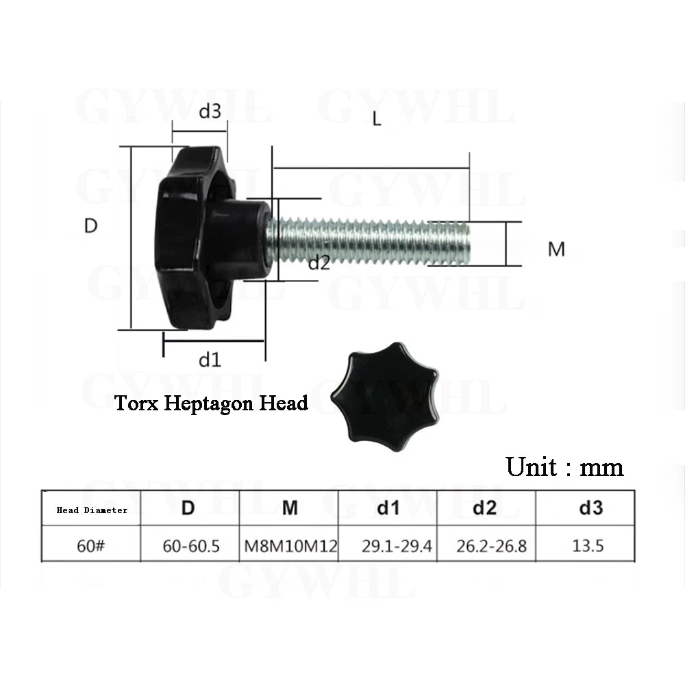 Zinc Plated Thumb Screws Hand Knob Grip Bolt Black Plastic Hexalobular Star Head