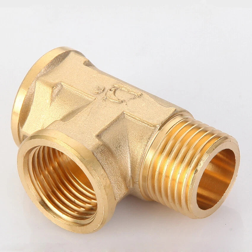 Brass BSP Tee Pipe Fitting — 1/2" to 1" Male & Female Thread T-Connector Adapter