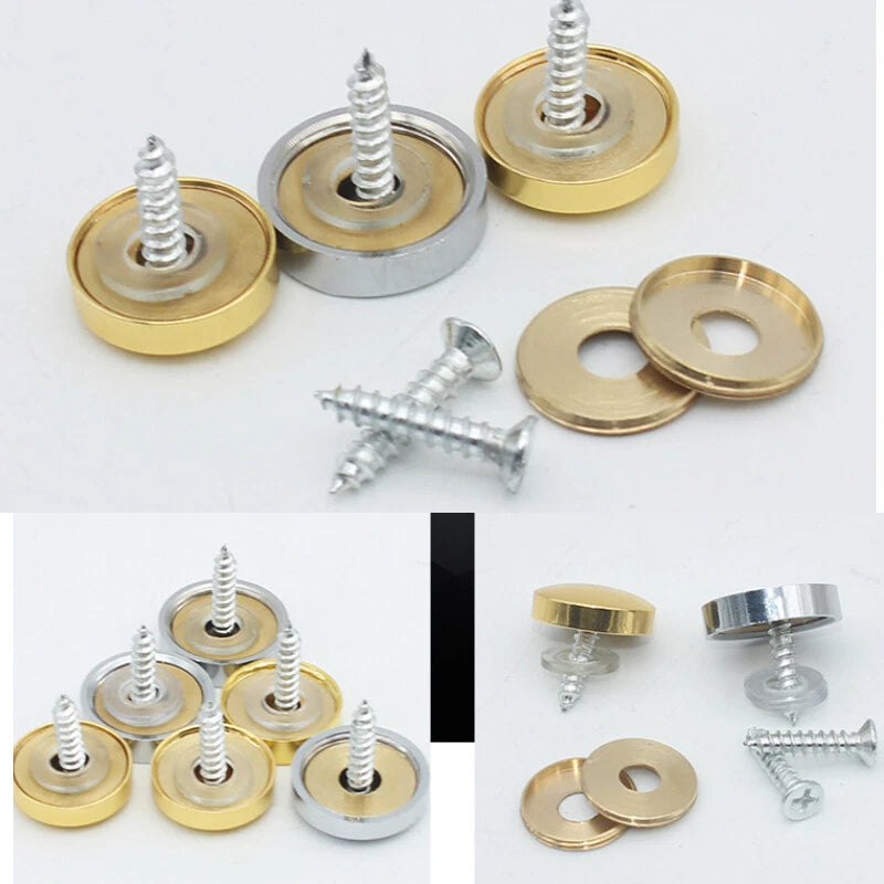 Mirror Screw Cover Caps 10–25mm – Brass Decorative Disc Plates, Flat & Dome, Silver & Gold