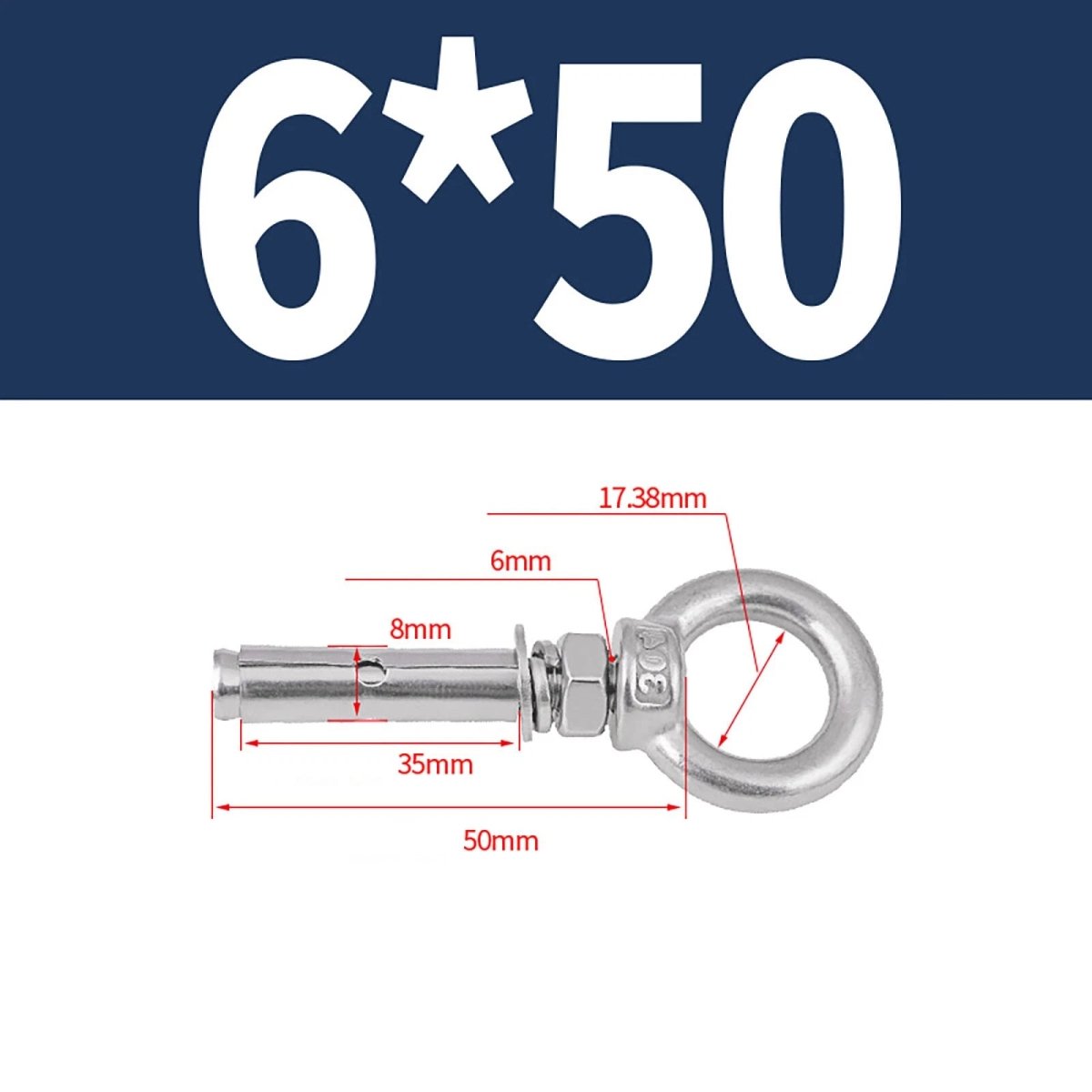 Closed Hook Eye Bolt with Rawl Shield Wall Anchor — A2 Stainless Steel (M6–M20) - HomeDIYer