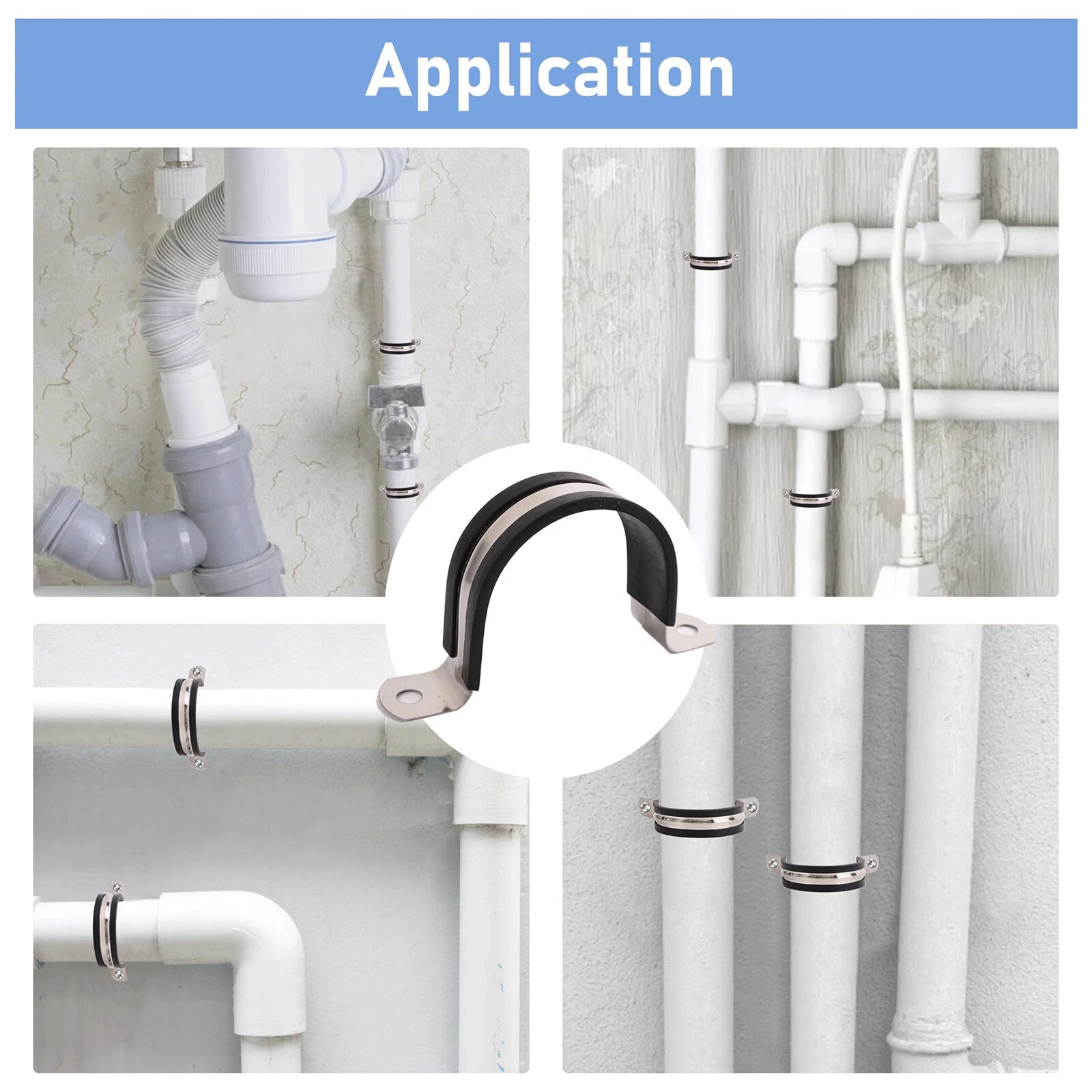 Rubber Lined P Clips Cable Mounting Hose Pipe Clamp Stainless Steel U Type 6-80