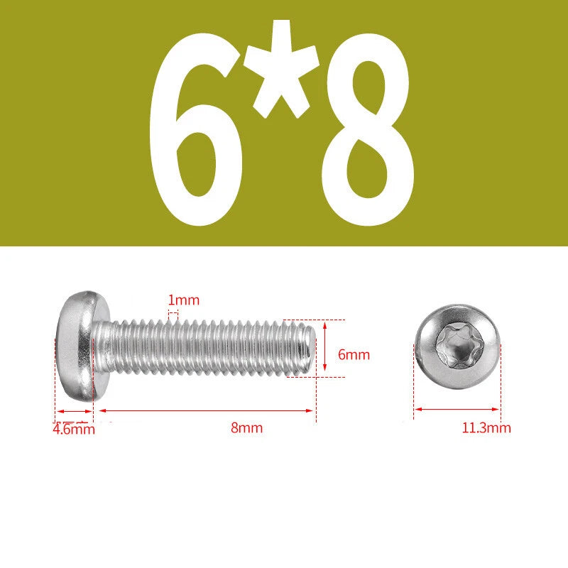M6 M8 M10 A2 STAINLESS STEEL TORX PAN HEAD MACHINE SCREWS HEXOBULAR BOLTS