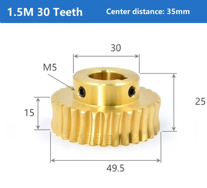 Module 1.5M Brass Worm Gear Wheel 20/25/30/40T Teeth Worm Gears Bore 8-20mm