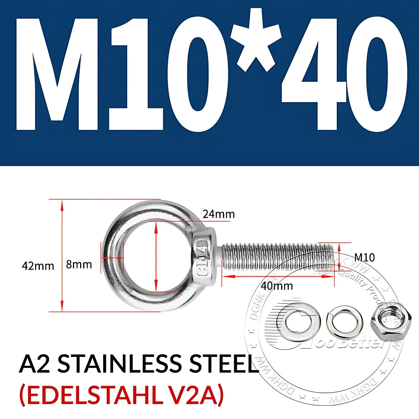 LIFTING EYE BOLTS NUTS & WASHERS A2 STAINLESS STEEL M3 M4 M5 M6 M8 M10 M12 - M30
