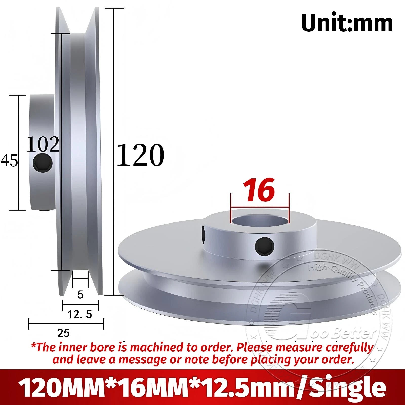 V-Groove Aluminum Drive Pulley For V-Belt Pulleys Groove 12.5mm OD 40mm-150mm