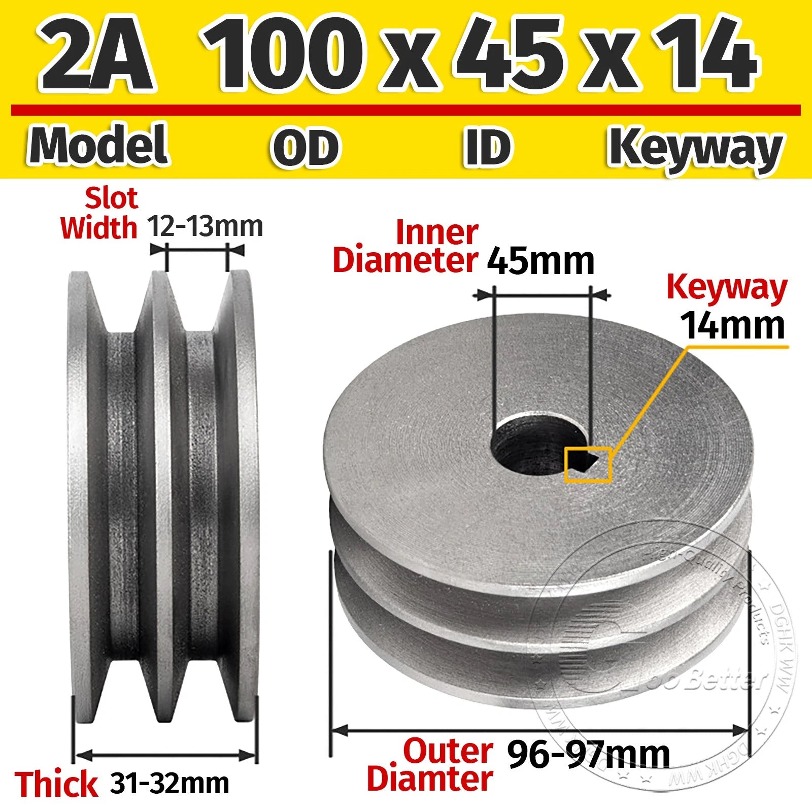 Cast Iron Drive Pulley Double Groove 2A Flat For A/V Belt Pulley OD 60mm-180mm