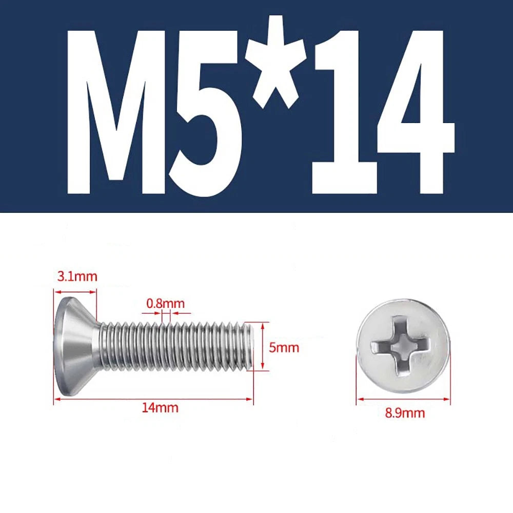 M2 to M8 A4 316 Stainless Steel Phillips Countersunk Screws DIN 965 Marine Grade
