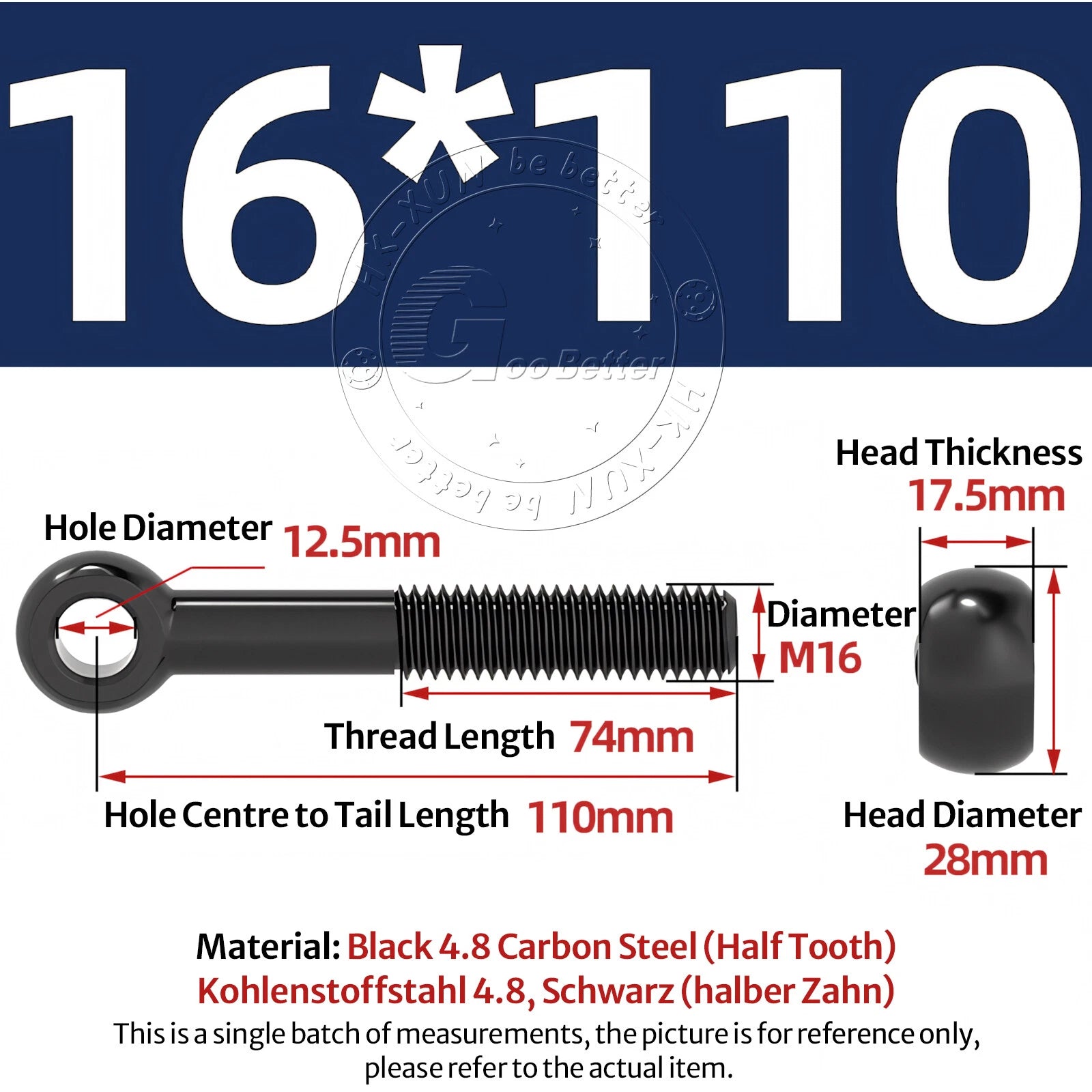 Eye Bolts Threaded Rings 4.8 Carbon Steel Catenary Wire Hanging Eyelet Screws