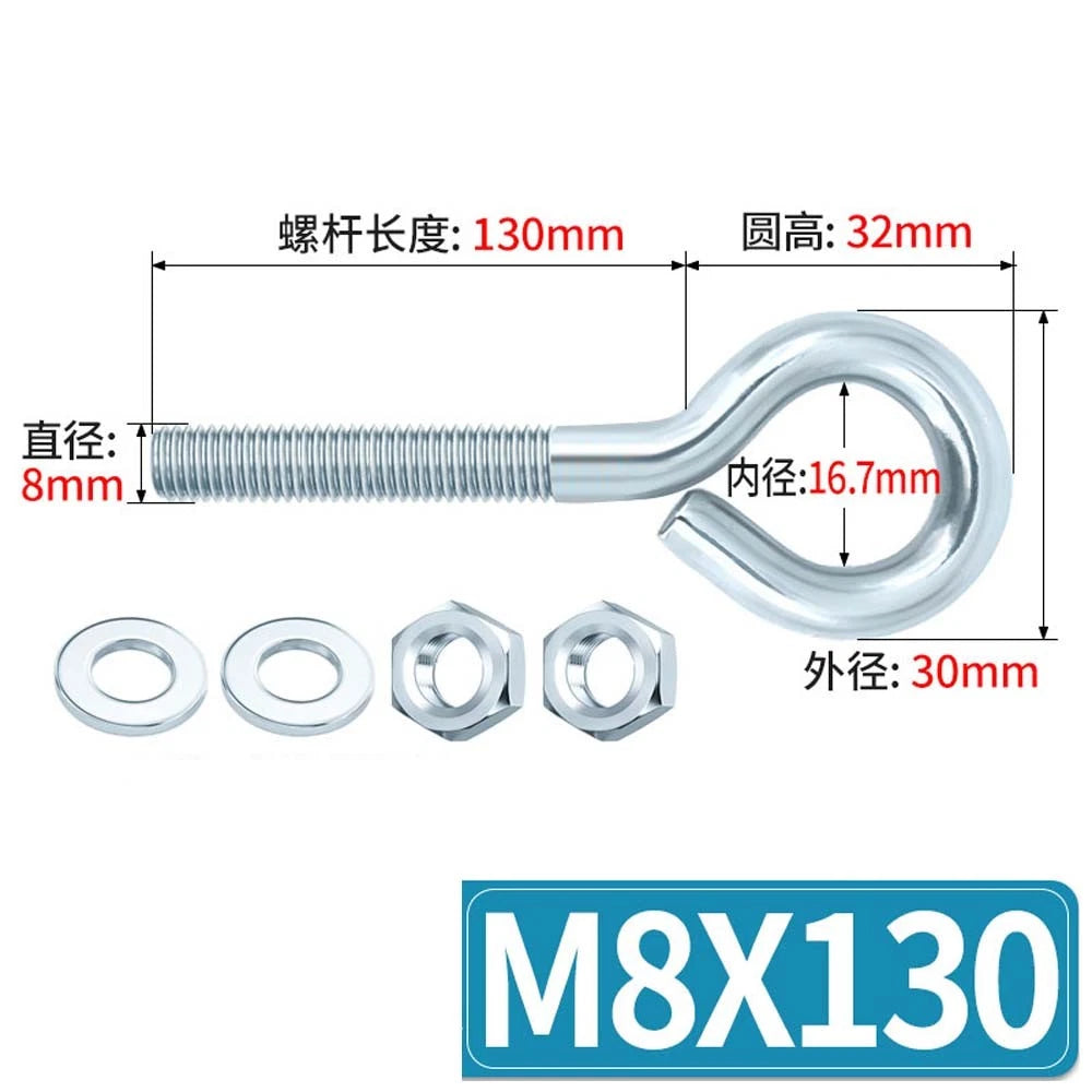 Galvanised Stainless Eye Screws Hooks Eye Bolts Closed Screws Threaded Rings Set