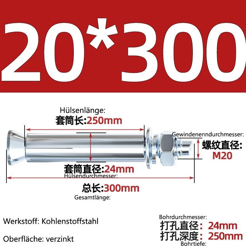 Sleeve Anchor Expansion Bolts for Concrete – Galvanised Carbon Steel M6 to M20 - HomeDIYer