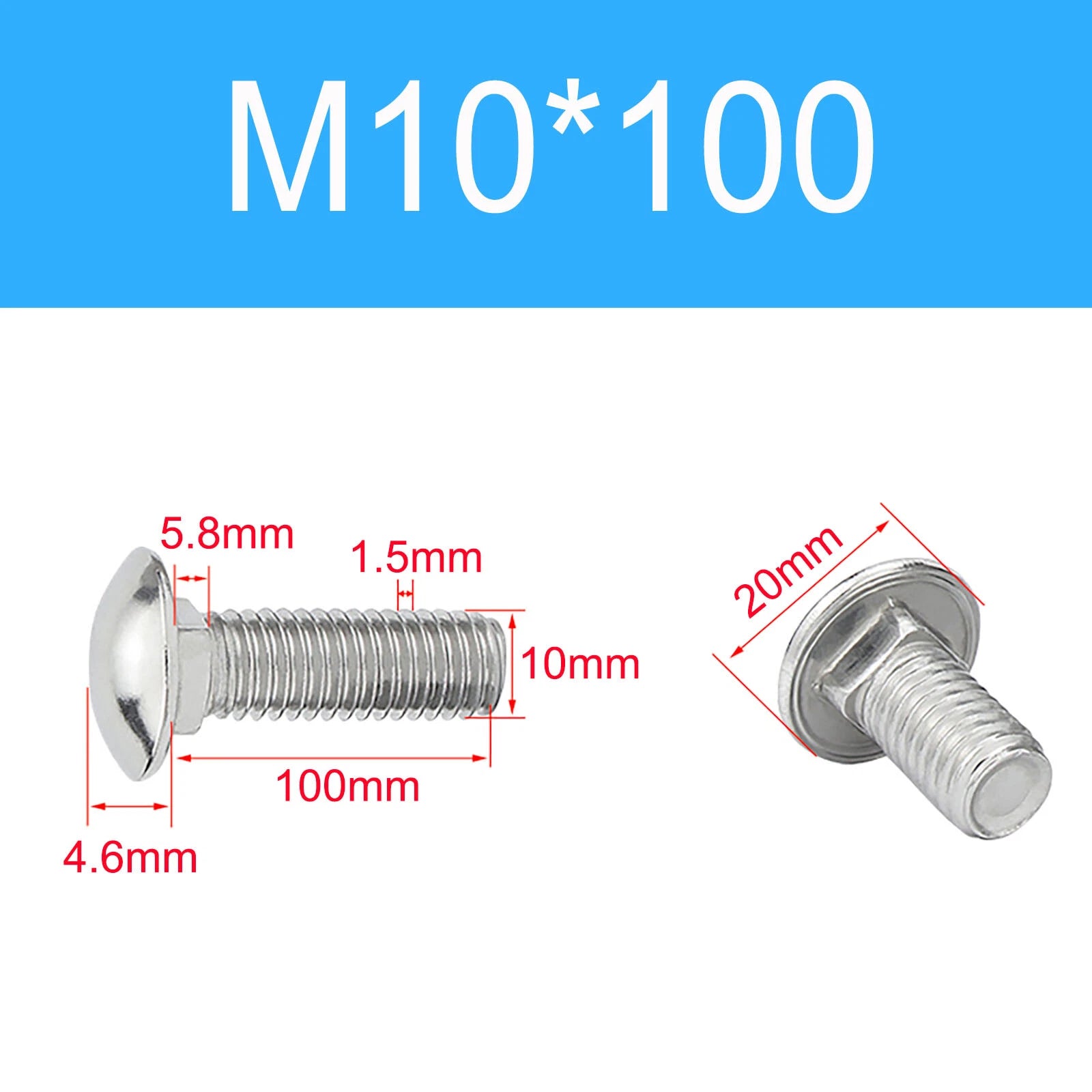 A2 Stainless Steel Carriage Bolts (Coach Bolts) — M3 M4 M5 M6 M8 M10 M12