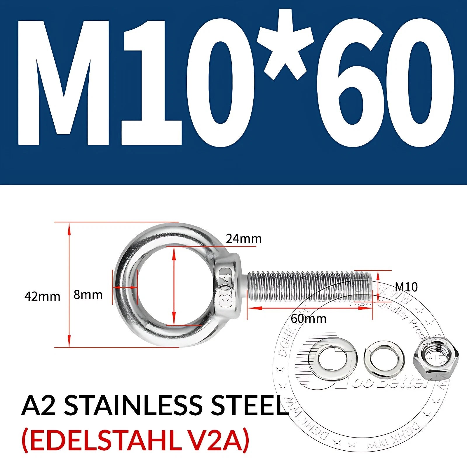 LIFTING EYE BOLTS NUTS & WASHERS A2 STAINLESS STEEL M3 M4 M5 M6 M8 M10 M12 - M30