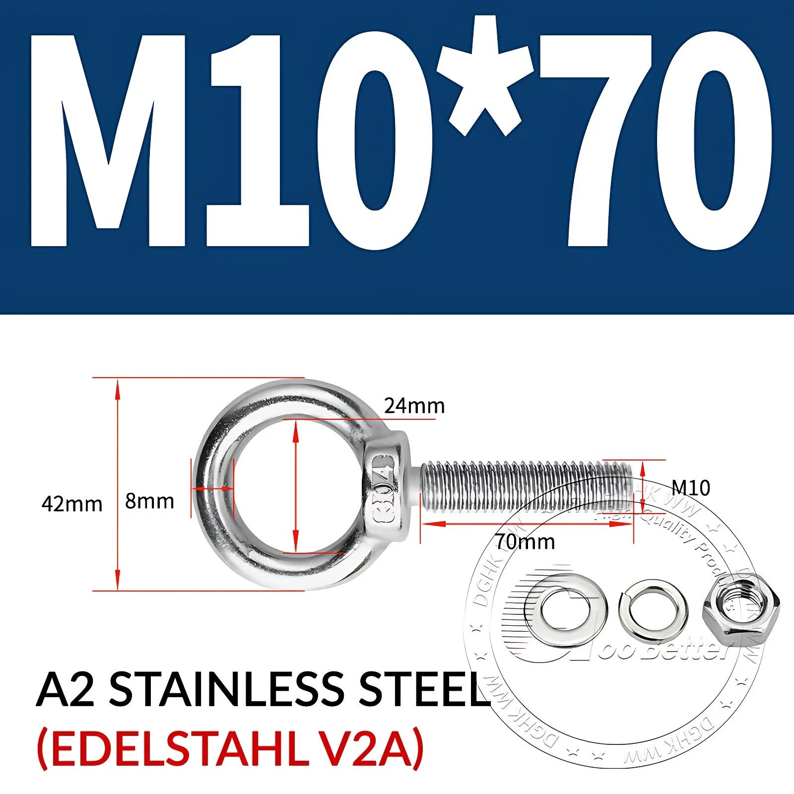 LIFTING EYE BOLTS NUTS & WASHERS A2 STAINLESS STEEL M3 M4 M5 M6 M8 M10 M12 - M30