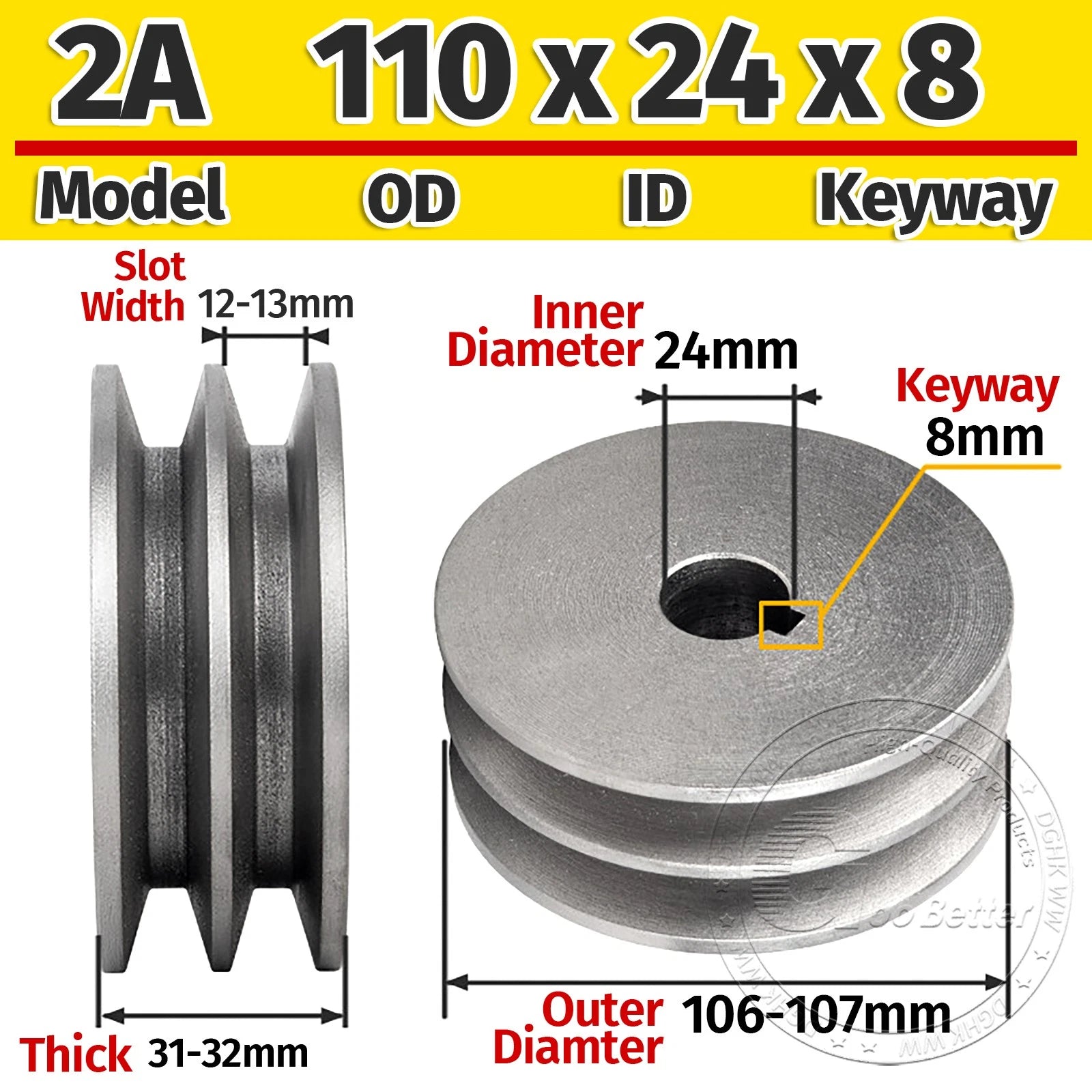 Cast Iron Drive Pulley Double Groove 2A Flat For A/V Belt Pulley OD 60mm-180mm