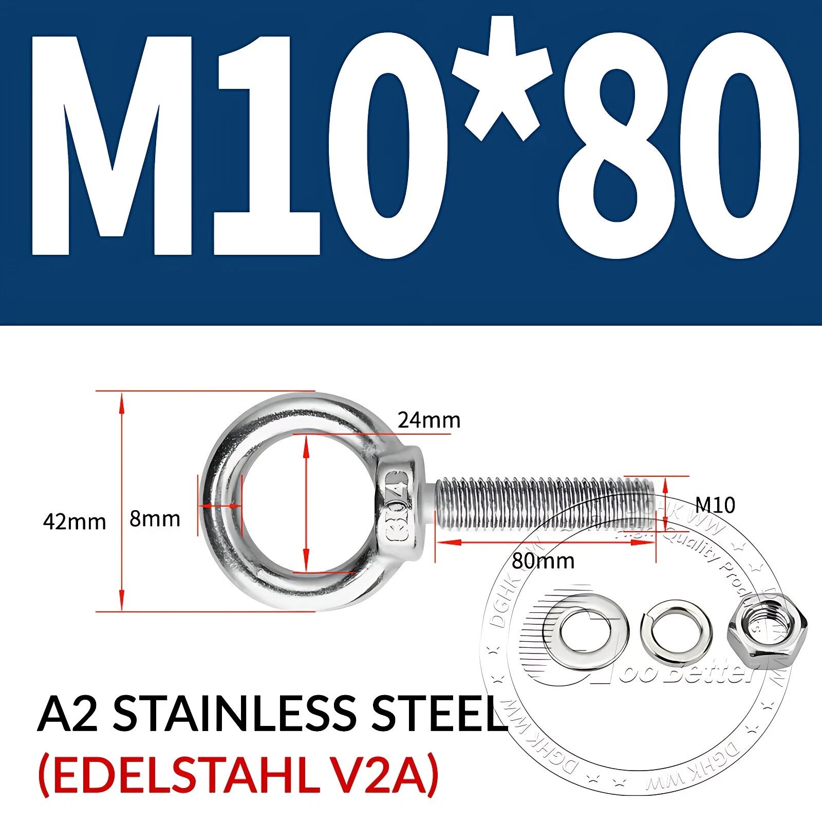 LIFTING EYE BOLTS NUTS & WASHERS A2 STAINLESS STEEL M3 M4 M5 M6 M8 M10 M12 - M30