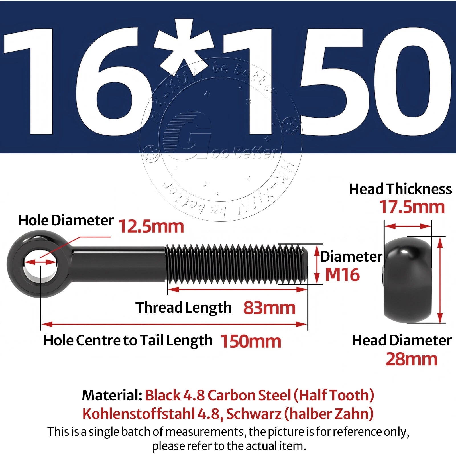 Eye Bolts Threaded Rings 4.8 Carbon Steel Catenary Wire Hanging Eyelet Screws