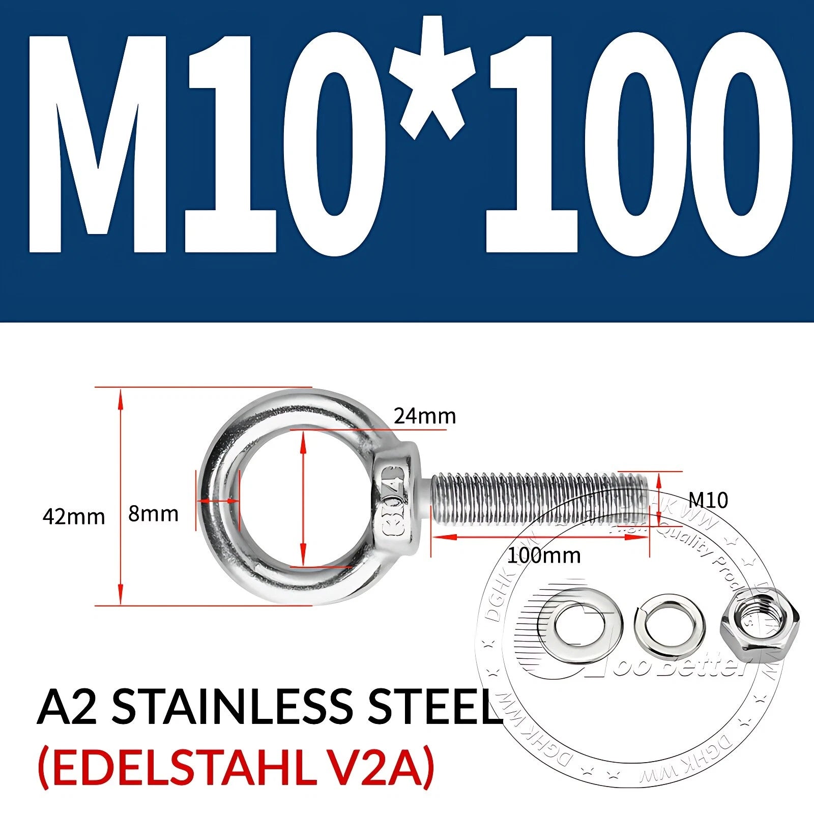 LIFTING EYE BOLTS NUTS & WASHERS A2 STAINLESS STEEL M3 M4 M5 M6 M8 M10 M12 - M30