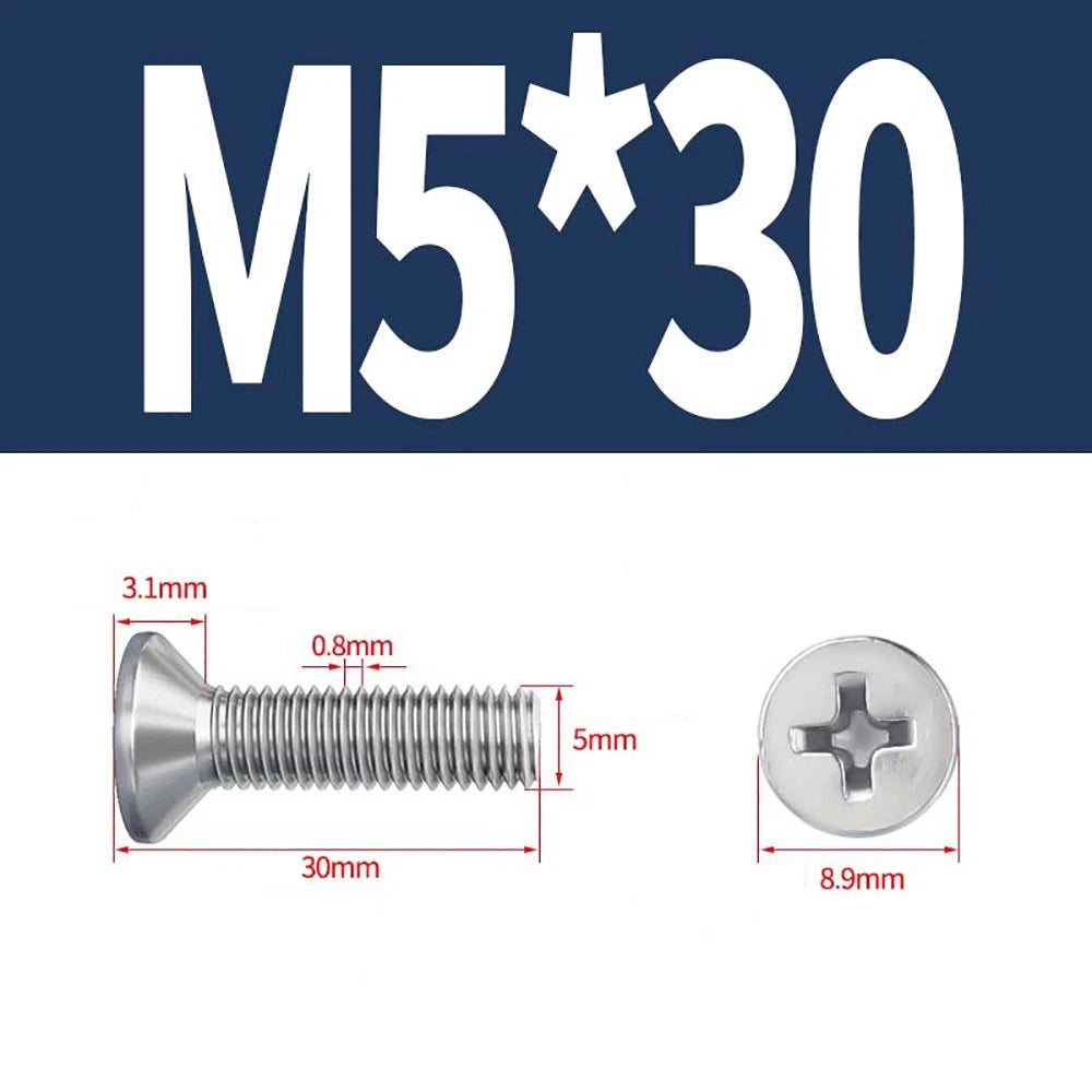 M2 to M8 A4 316 Stainless Steel Phillips Countersunk Screws DIN 965 Marine Grade