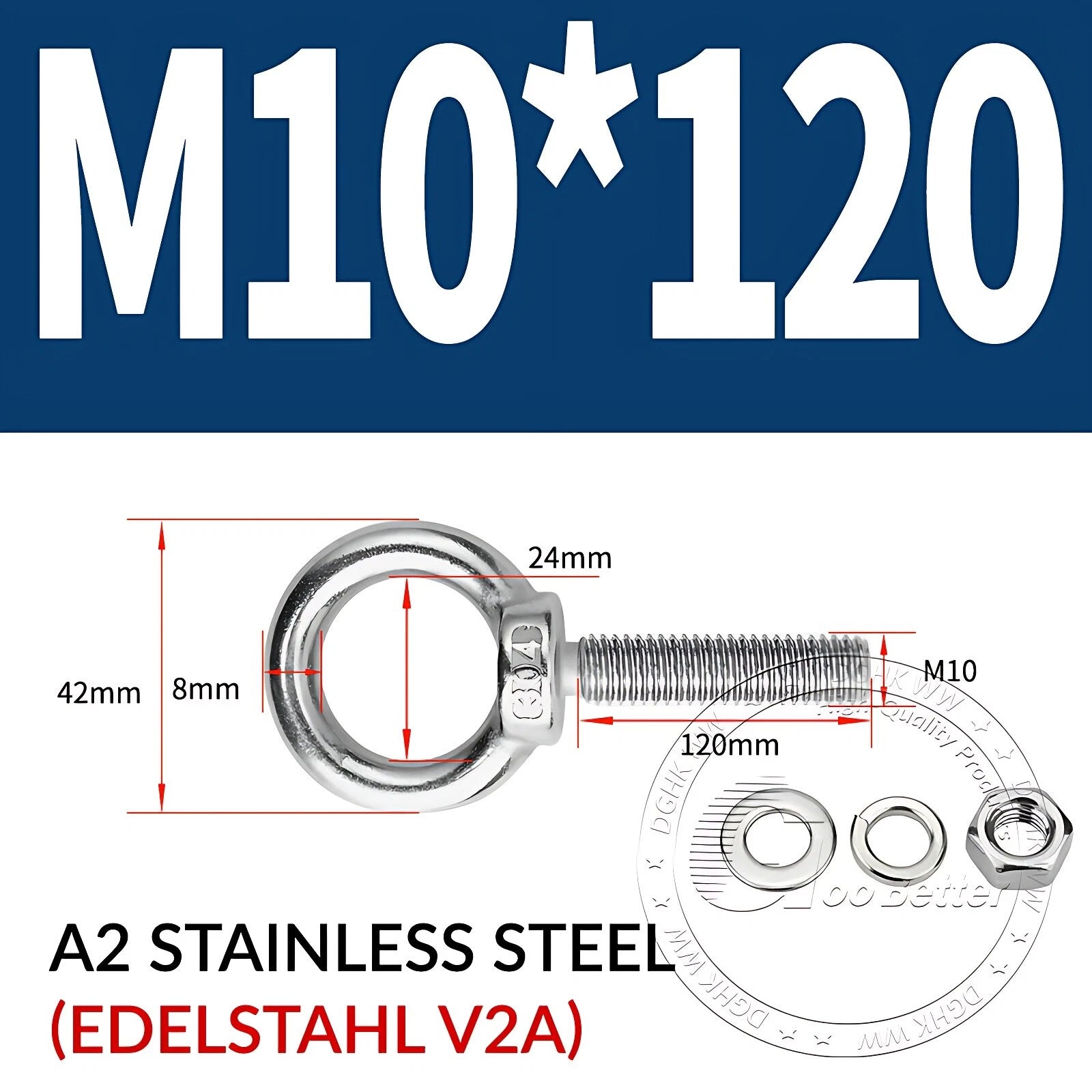 LIFTING EYE BOLTS NUTS & WASHERS A2 STAINLESS STEEL M3 M4 M5 M6 M8 M10 M12 - M30