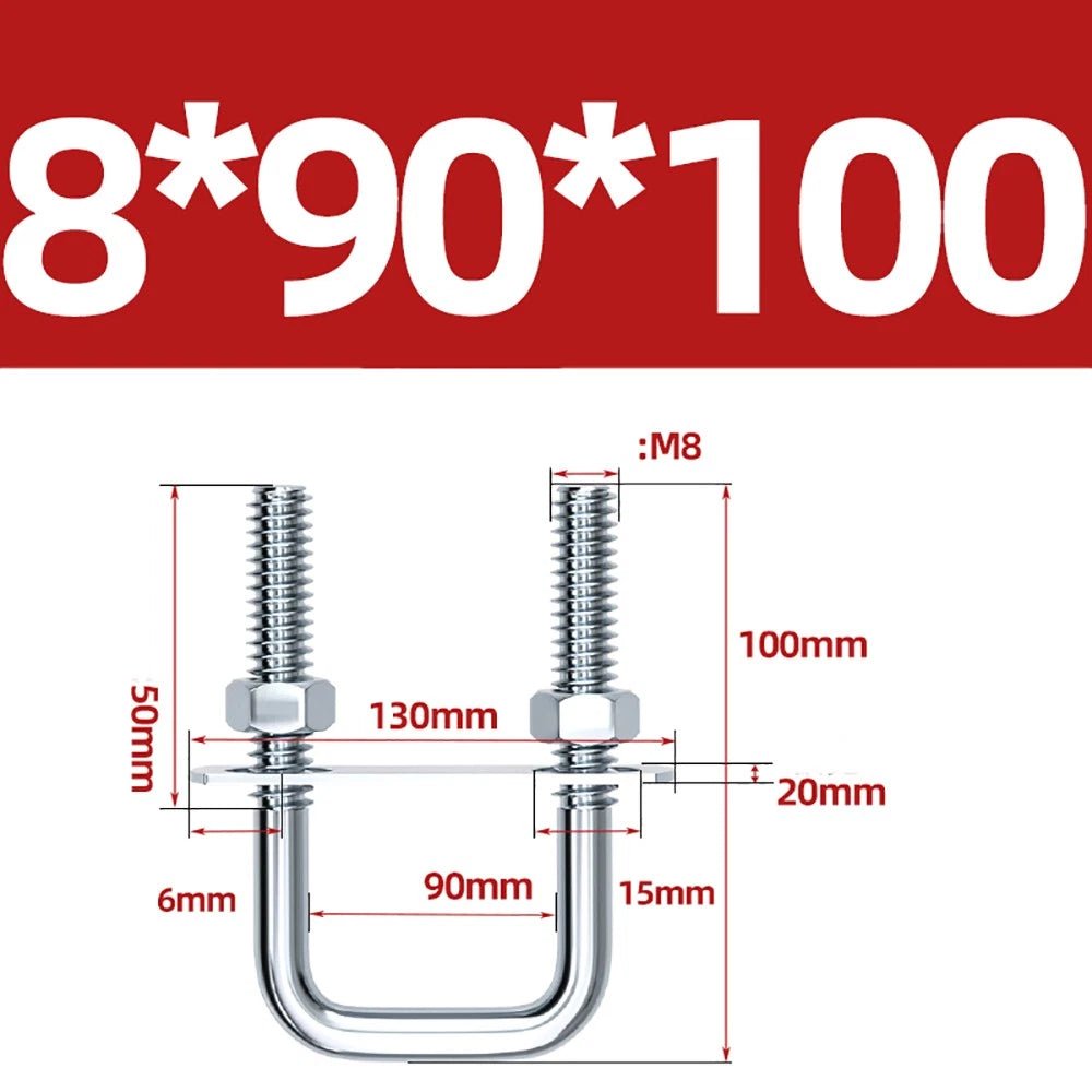 Square U - Bolts with Plate and Nuts – M6 M8 M10 M12 Zinc Plated, Trailer & Pipe Clamp Fasteners - HomeDIYer
