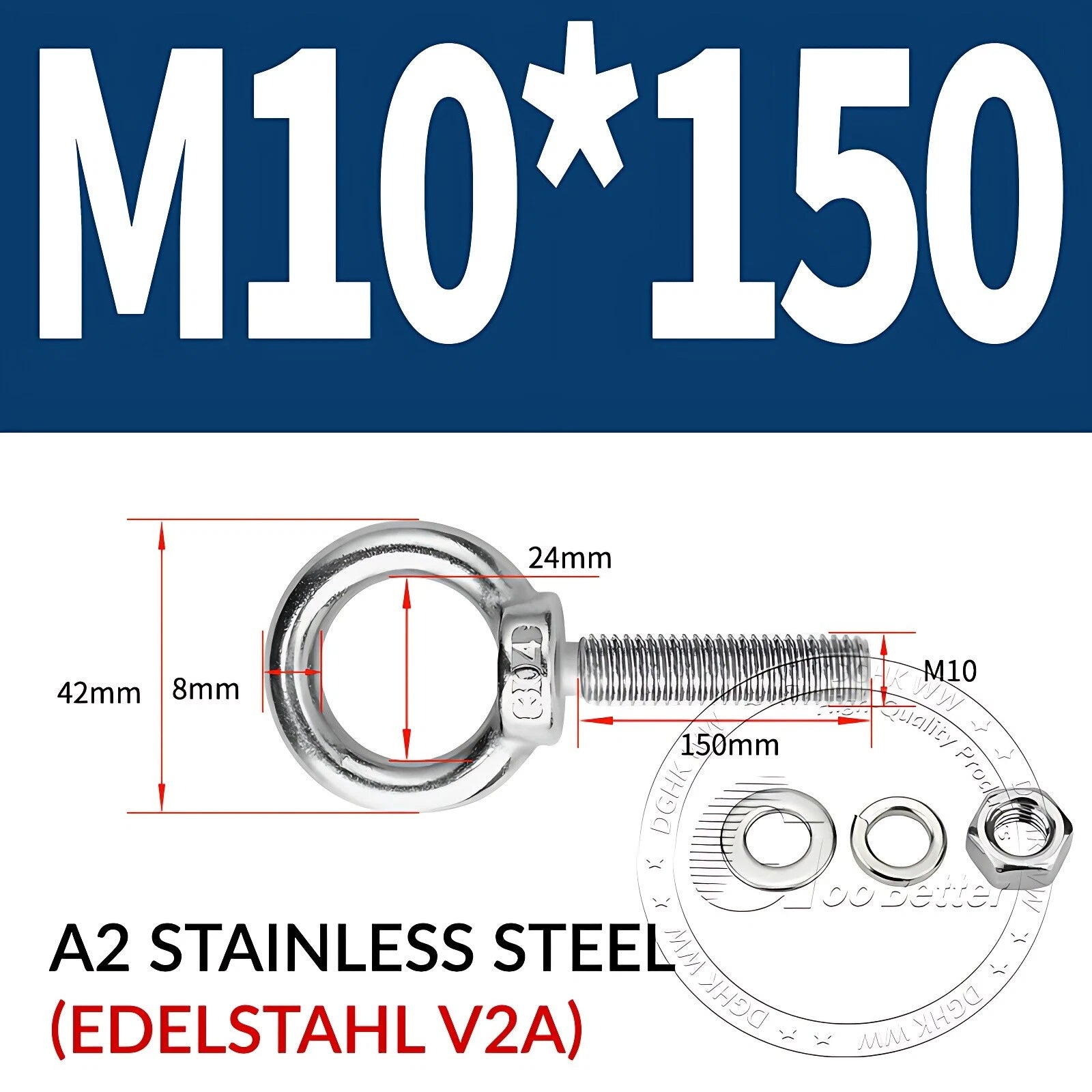 LIFTING EYE BOLTS NUTS & WASHERS A2 STAINLESS STEEL M3 M4 M5 M6 M8 M10 M12 - M30