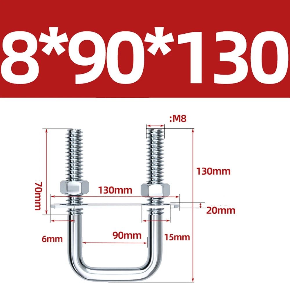 Square U - Bolts with Plate and Nuts – M6 M8 M10 M12 Zinc Plated, Trailer & Pipe Clamp Fasteners - HomeDIYer