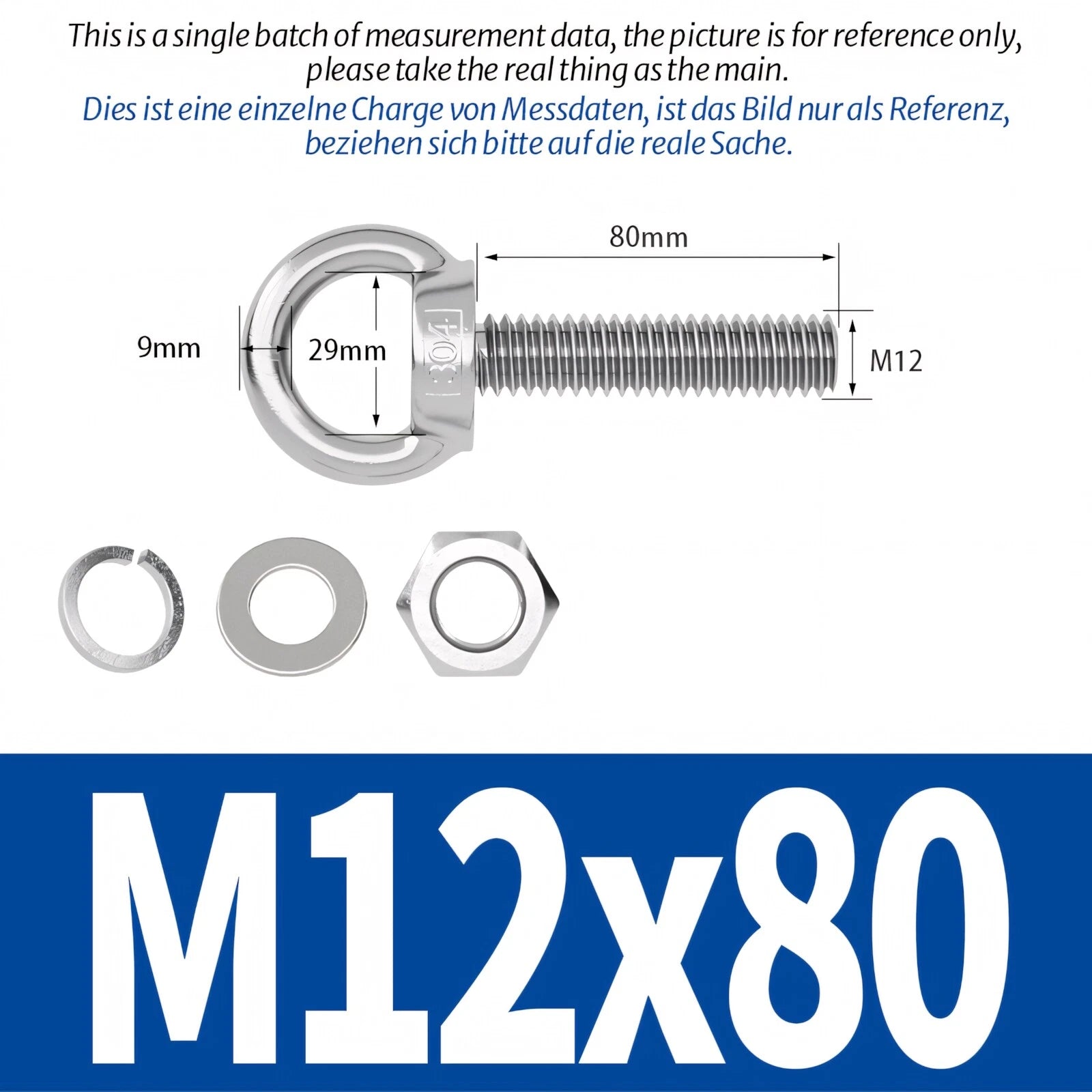 M3 M4 M5 - M20 Eye Bolts Kit Screws Nut Washer Long Boat Stainless Steel A2 304