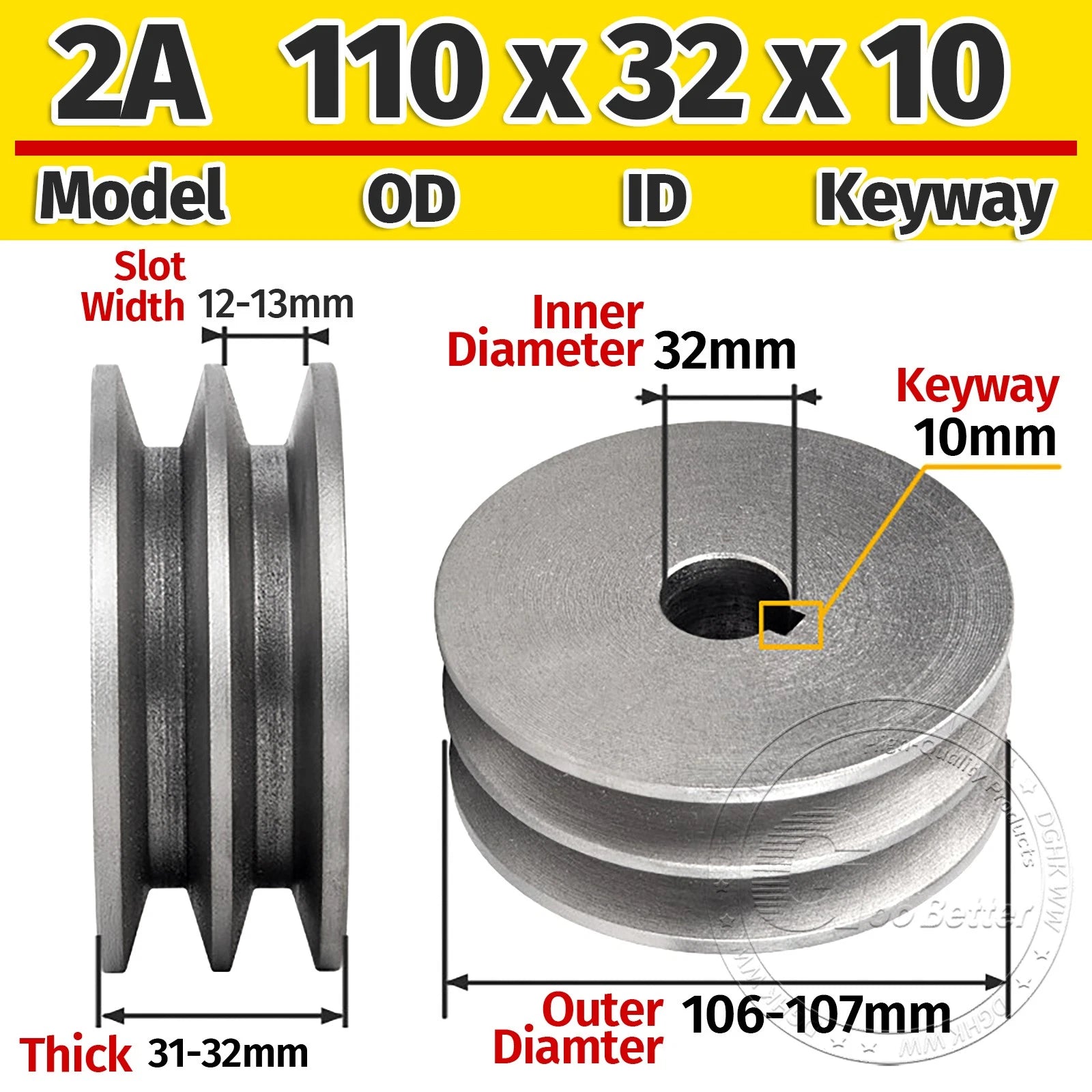 Cast Iron Drive Pulley Double Groove 2A Flat For A/V Belt Pulley OD 60mm-180mm