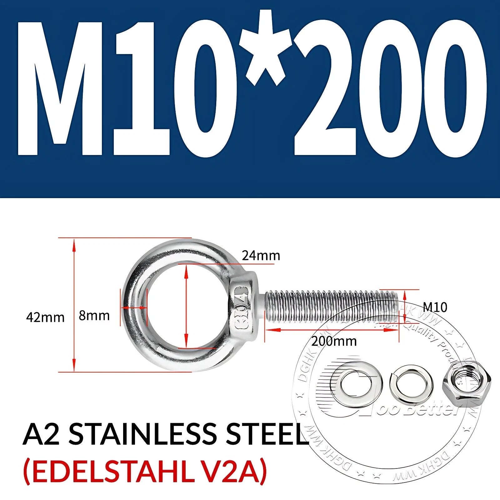LIFTING EYE BOLTS NUTS & WASHERS A2 STAINLESS STEEL M3 M4 M5 M6 M8 M10 M12 - M30