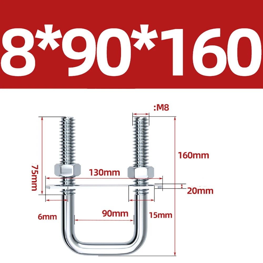 Square U - Bolts with Plate and Nuts – M6 M8 M10 M12 Zinc Plated, Trailer & Pipe Clamp Fasteners - HomeDIYer