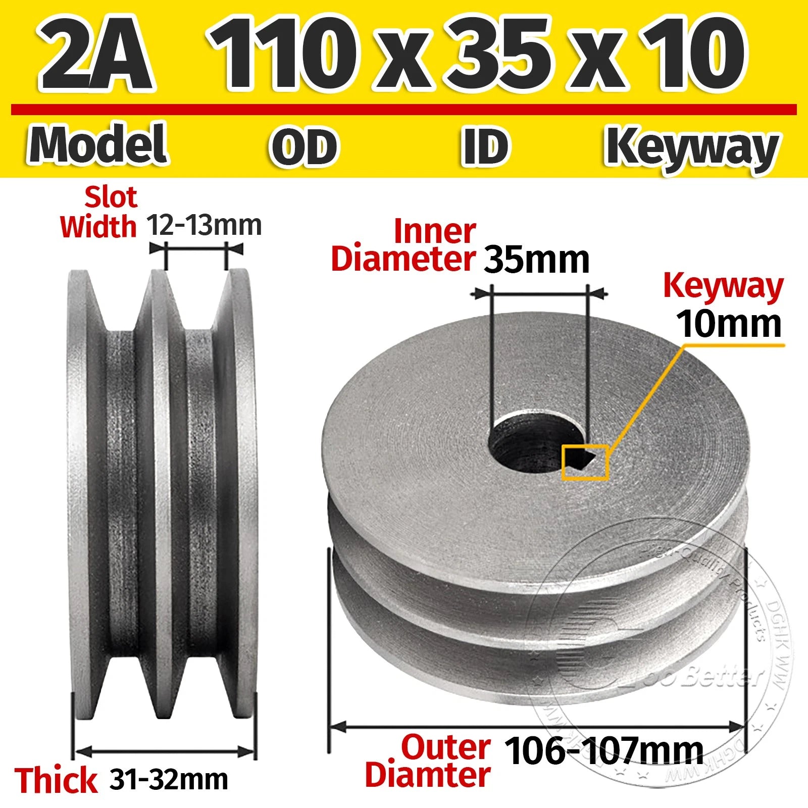 Cast Iron Drive Pulley Double Groove 2A Flat For A/V Belt Pulley OD 60mm-180mm