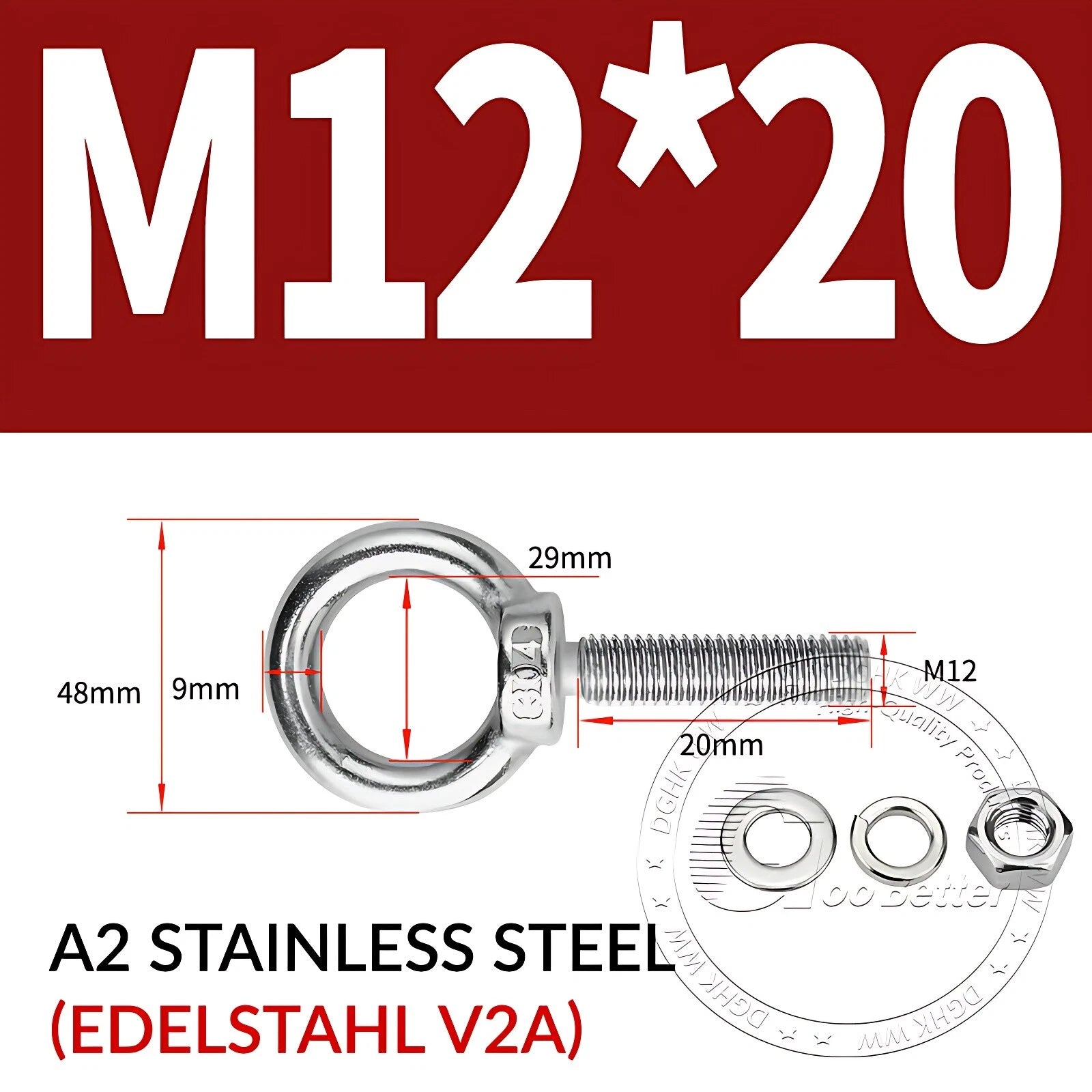 LIFTING EYE BOLTS NUTS & WASHERS A2 STAINLESS STEEL M3 M4 M5 M6 M8 M10 M12 - M30
