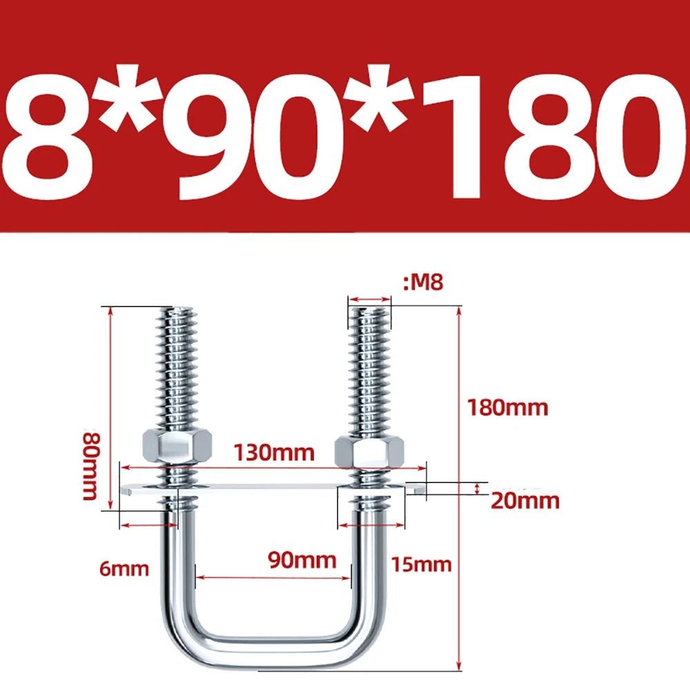 Square U - Bolts with Plate and Nuts – M6 M8 M10 M12 Zinc Plated, Trailer & Pipe Clamp Fasteners - HomeDIYer
