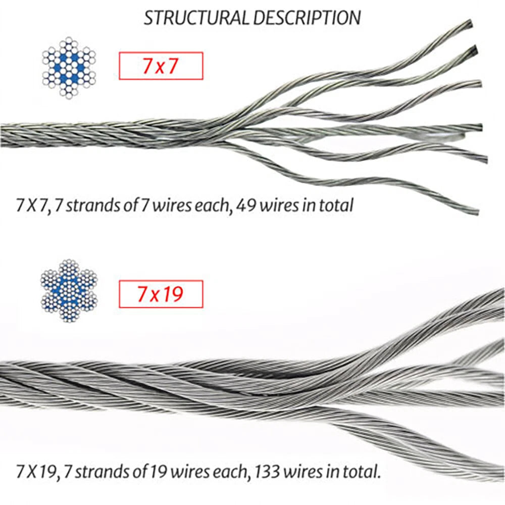 1mm 2mm 3mm 4mm To 12mm 316 Stainless Steel Steel Wire Rope Lifting Metal Cable