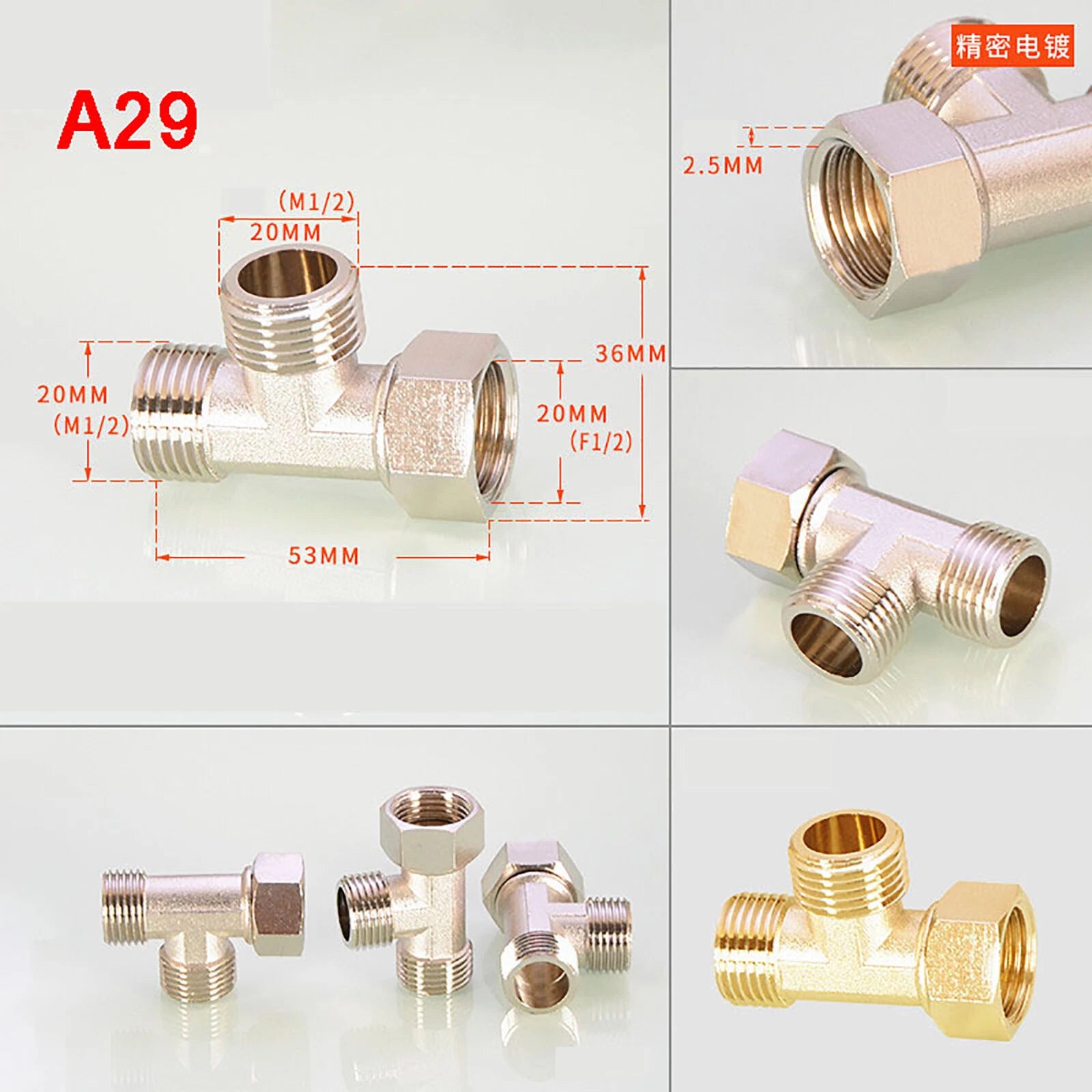 BSP 1/2" Brass Compression Pipe Fittings — Union, Elbow & Tee Connector