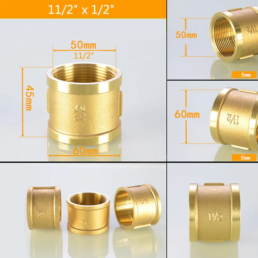 Brass BSP Female Thread Reducing Pipe Adapter Connector — 1-1/4" to 2"