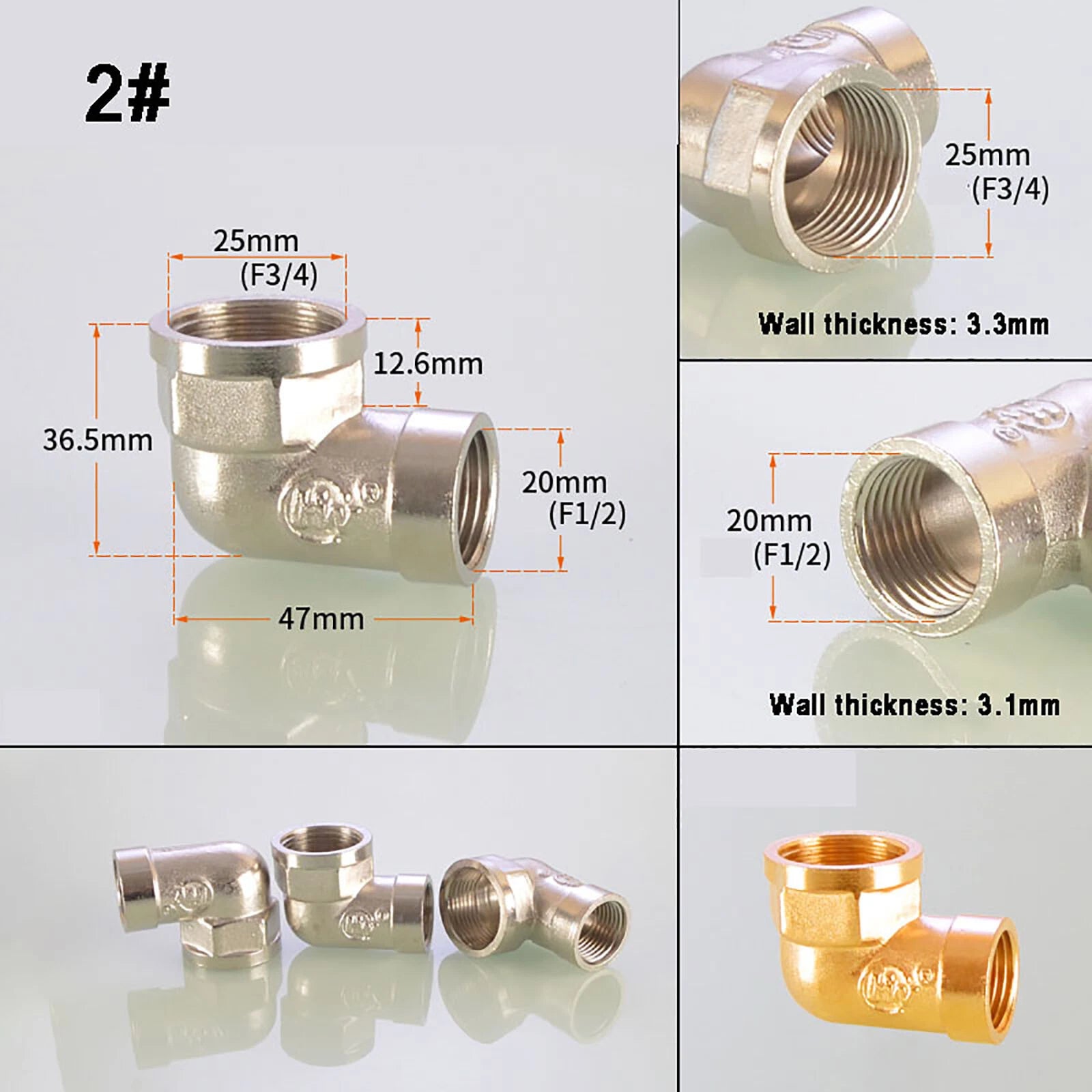 3/4" Nickel-Plated Brass Pipe Fittings — Elbow, Tee, Straight, Plug & Bush