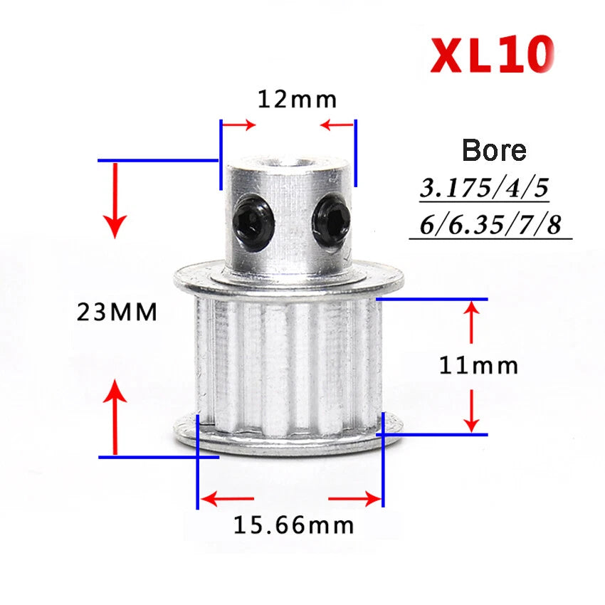 XL10T-35T Timing Belt Pulley With Step, Bore 3.175mm-25mm For 10/15mm Width Belt