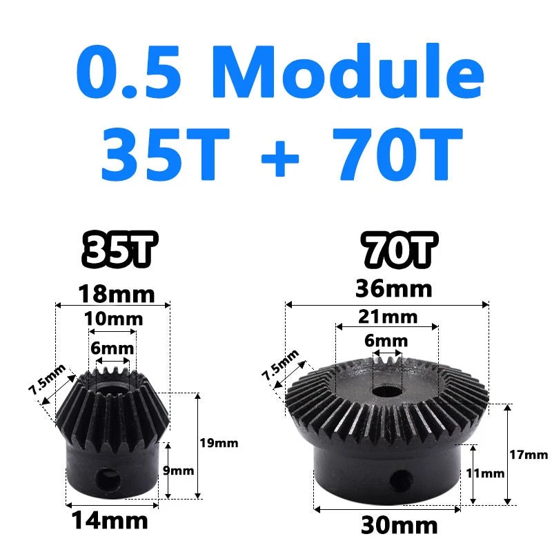 Precision Bevel Gears 0.5/1/1.5/2/2.5 Module 12/24 Teeth -35/70 Teeth Bevel Gear