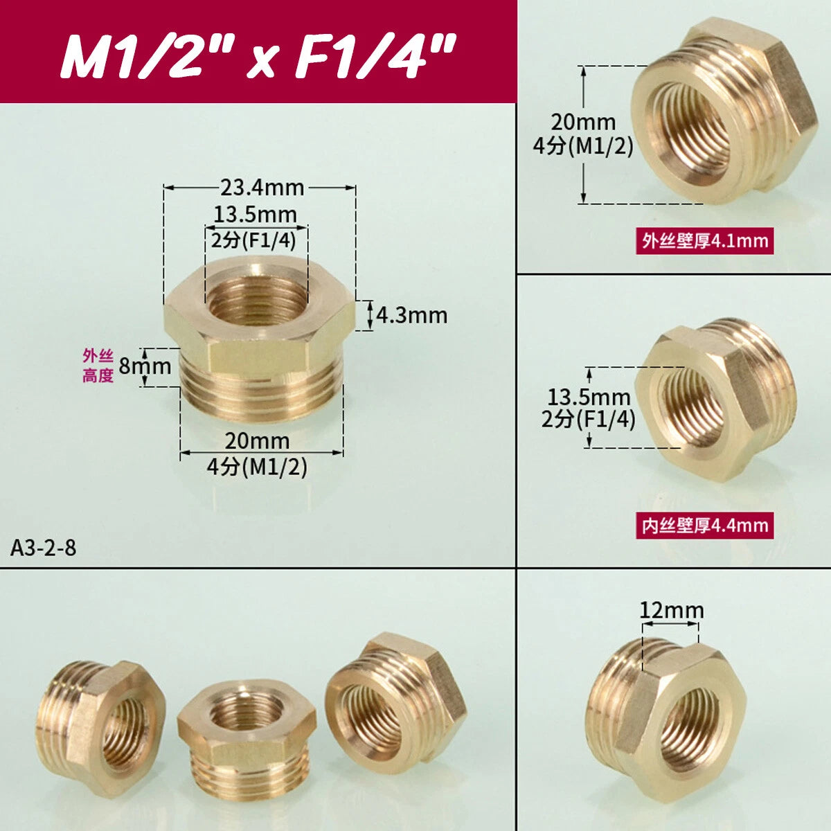 BSP Brass Reducing Hexagon Bush — Male to Female Thread Pipe Fittings