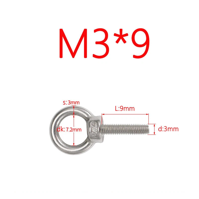 M3–M24 Stainless Steel Eye Bolts with Metric Thread — 304 SS Lifting Eyebolt