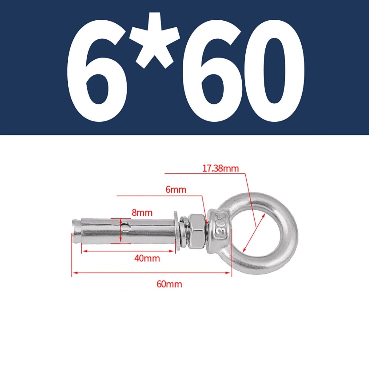 Closed Hook Eye Bolt with Rawl Shield Wall Anchor — A2 Stainless Steel (M6–M20) - HomeDIYer