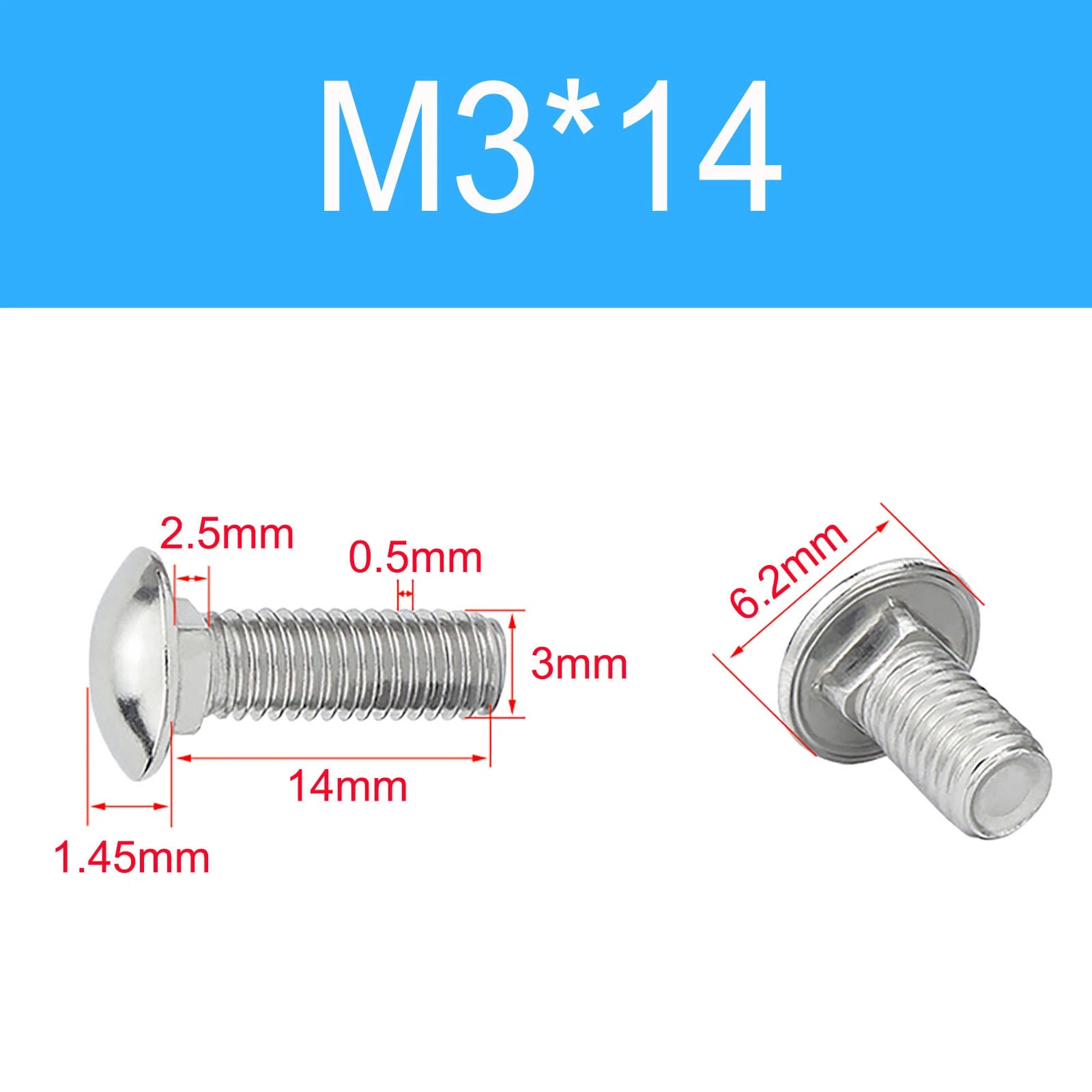 A2 Stainless Steel Carriage Bolts (Coach Bolts) — M3 M4 M5 M6 M8 M10 M12