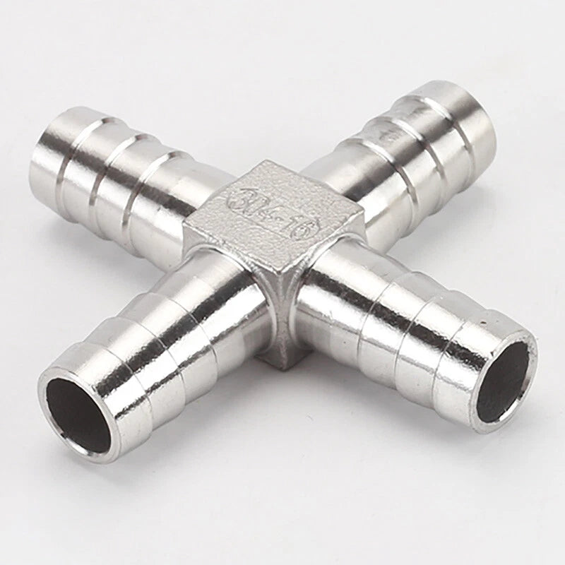 Cross Barb Hose Tail Fitting — 4-Way Connector for Air, Water & Fuel Lines | Brass or Stainless Steel A2