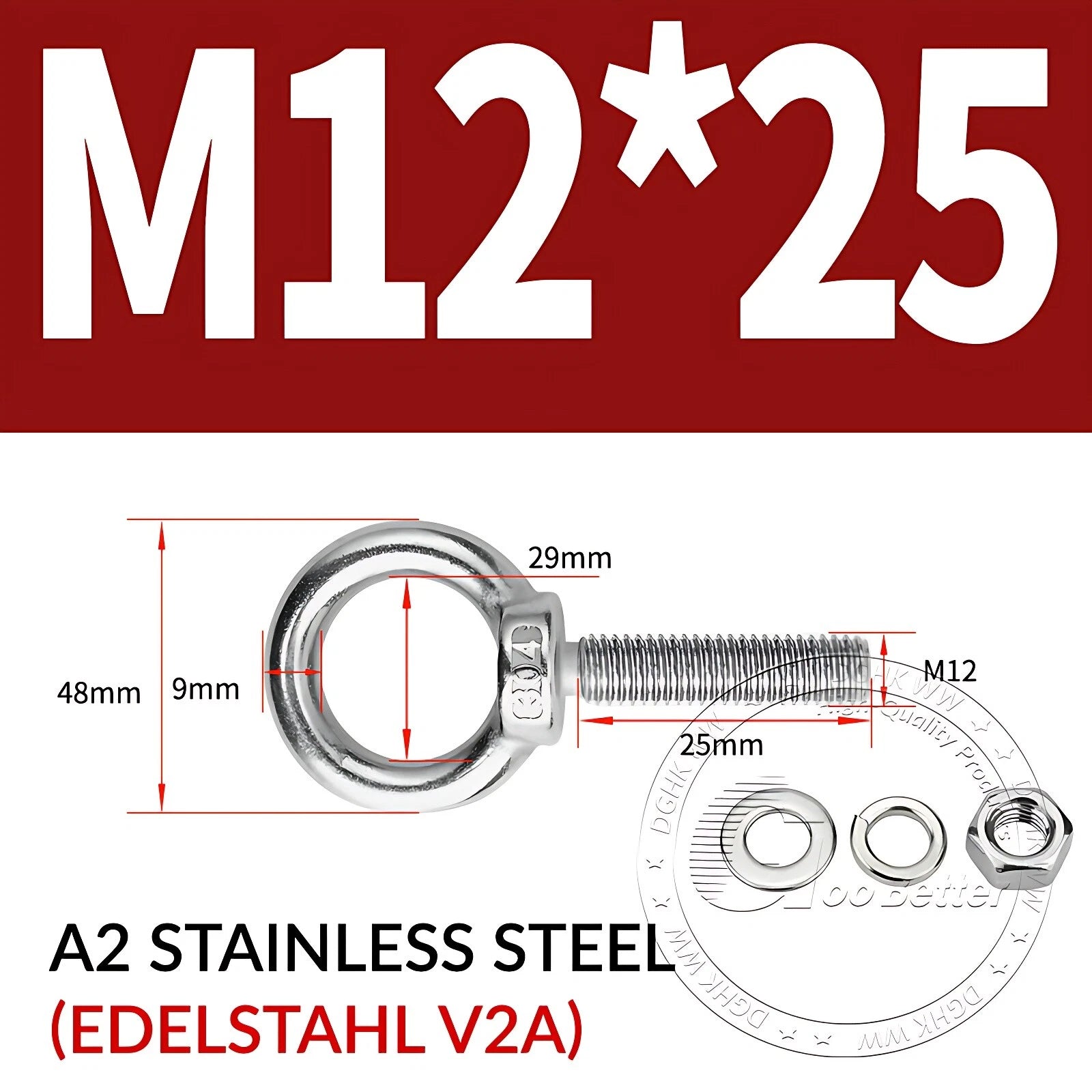 LIFTING EYE BOLTS NUTS & WASHERS A2 STAINLESS STEEL M3 M4 M5 M6 M8 M10 M12 - M30
