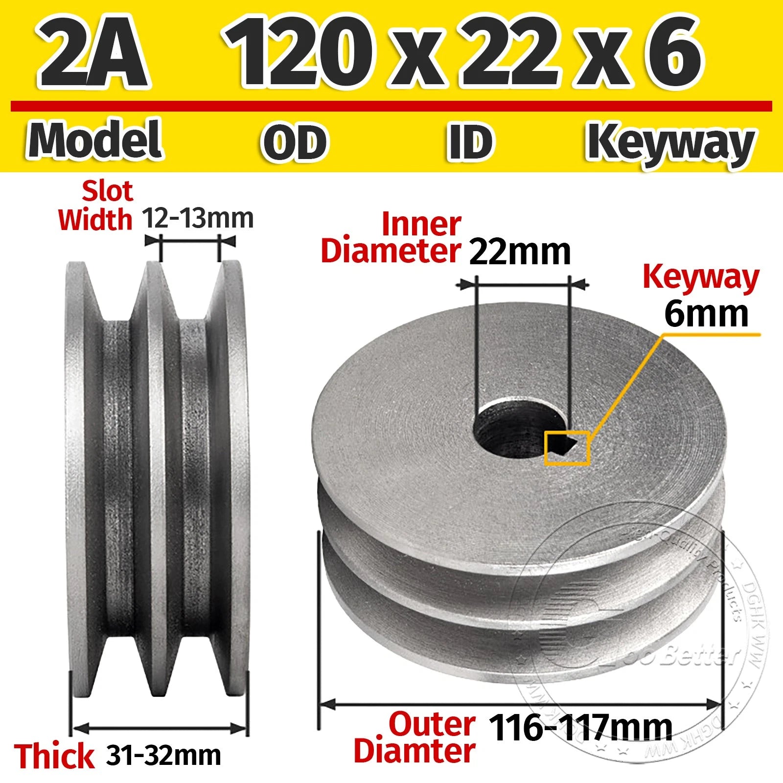 Cast Iron Drive Pulley Double Groove 2A Flat For A/V Belt Pulley OD 60mm-180mm