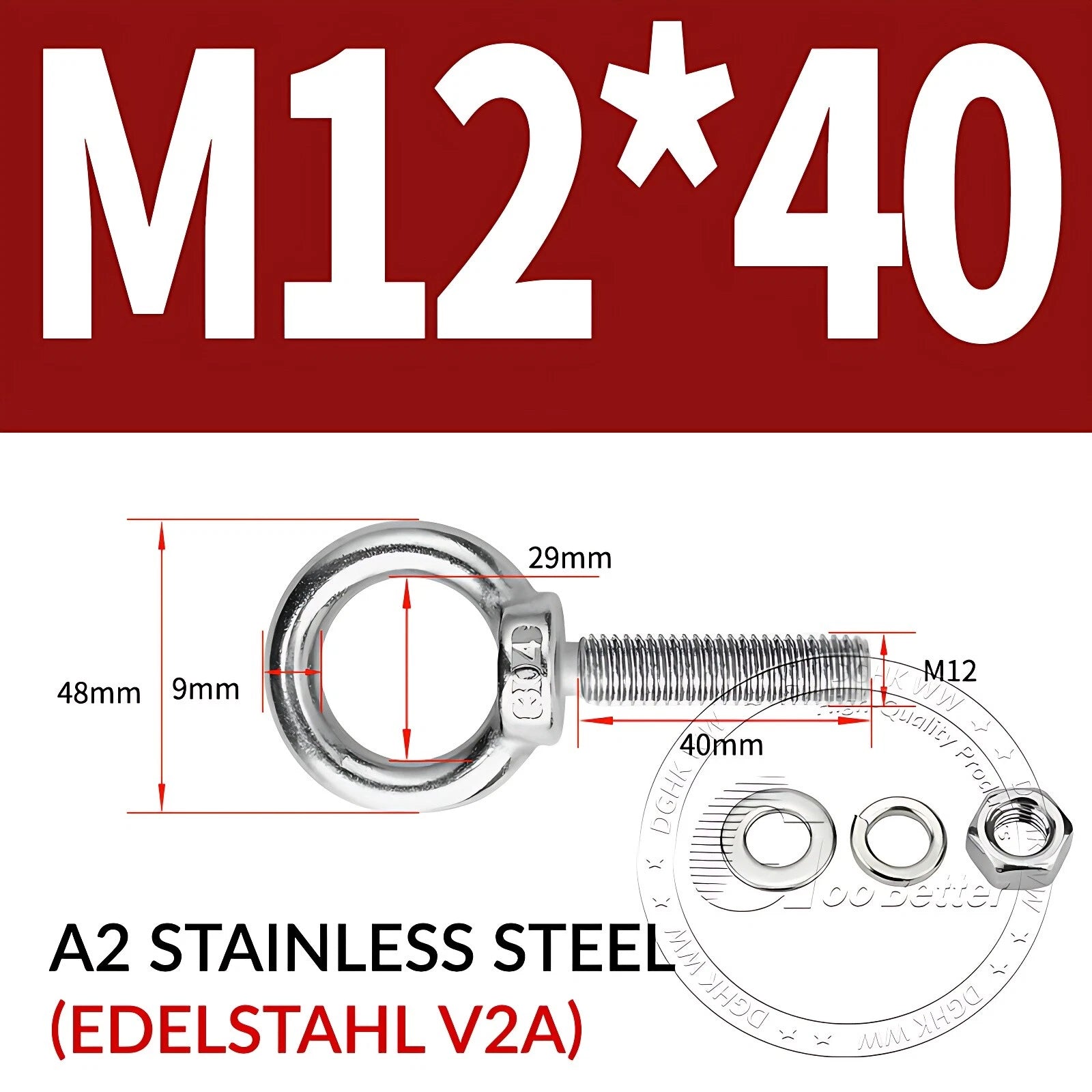 LIFTING EYE BOLTS NUTS & WASHERS A2 STAINLESS STEEL M3 M4 M5 M6 M8 M10 M12 - M30